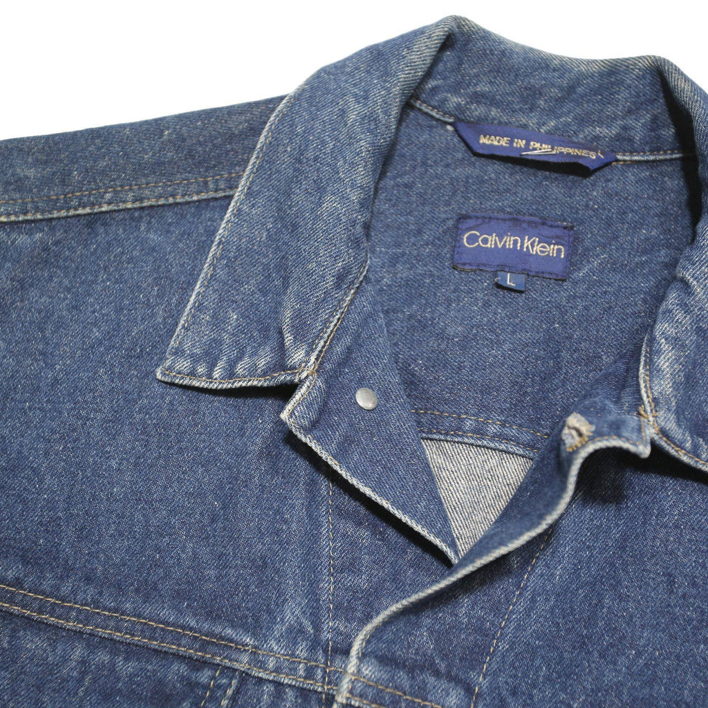 CALVIN KLEIN Trucker Mens Blue Denim Jacket L Cotton Blend Button Up
