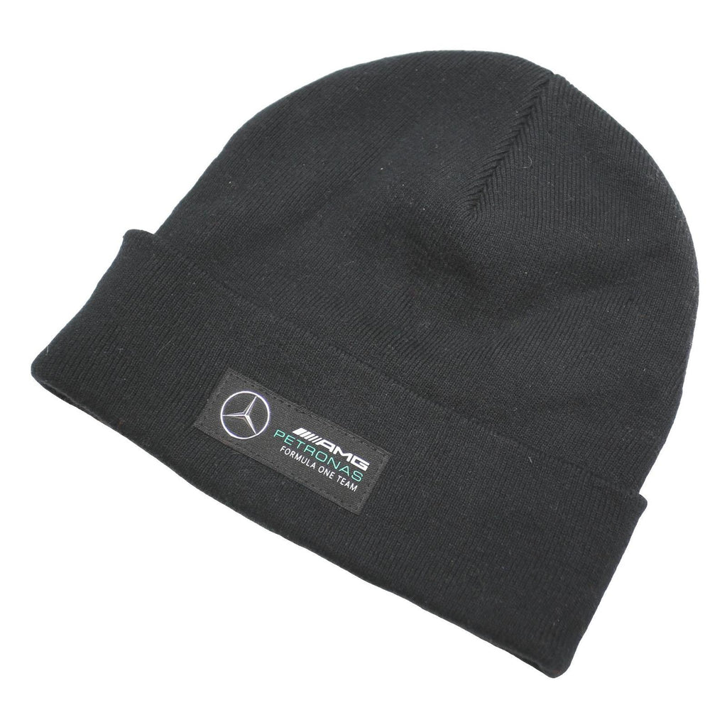 AMG Petaronas Mens Black Motorsport Beanie Cotton Blend Knit Logo Winter Hat S