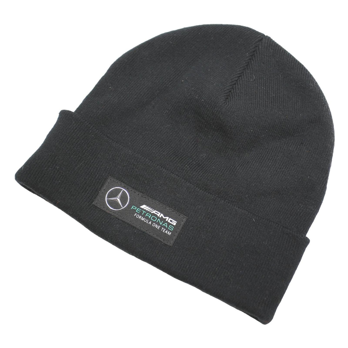 AMG Petaronas Mens Black Motorsport Beanie Cotton Blend Knit Logo Winter Hat S