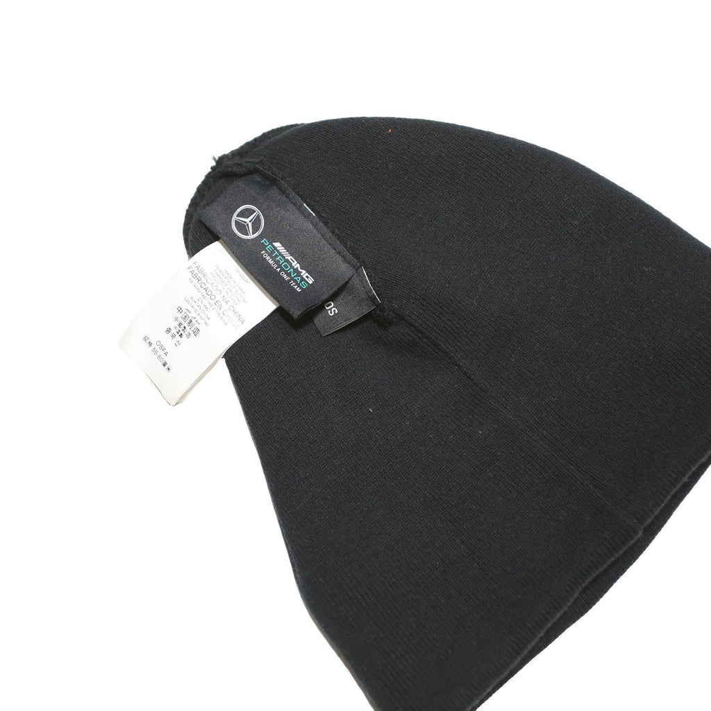 AMG Petaronas Mens Black Motorsport Beanie Cotton Blend Knit Logo Winter Hat S