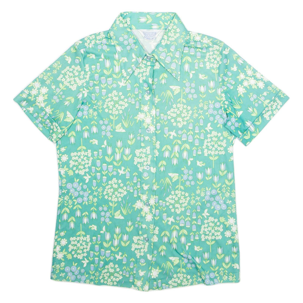 Womens Printed Blouse Green Collared Floral L
