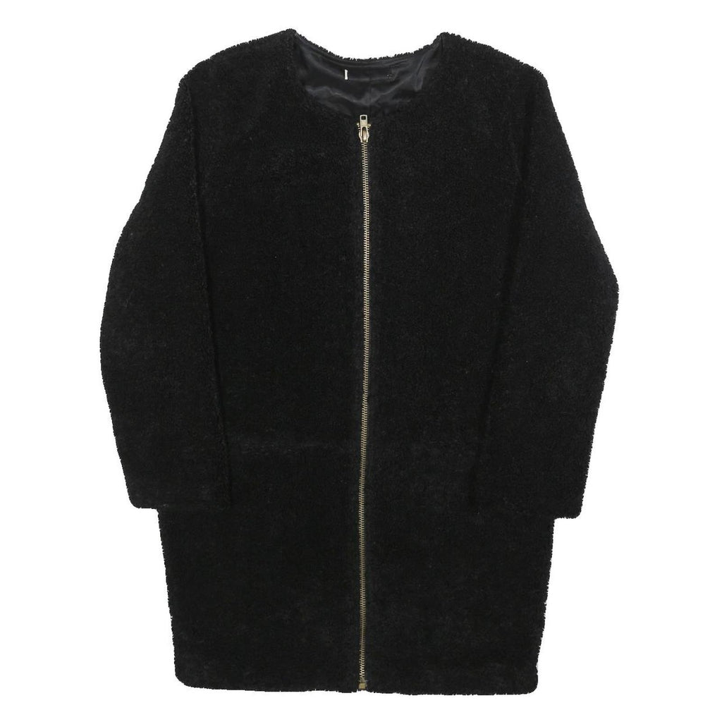 Womens Black Zip Front Jacket M Polyester Blend Plain Soft Warm Casual Outerwear
