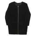 Womens Black Zip Front Jacket M Polyester Blend Plain Soft Warm Casual Outerwear