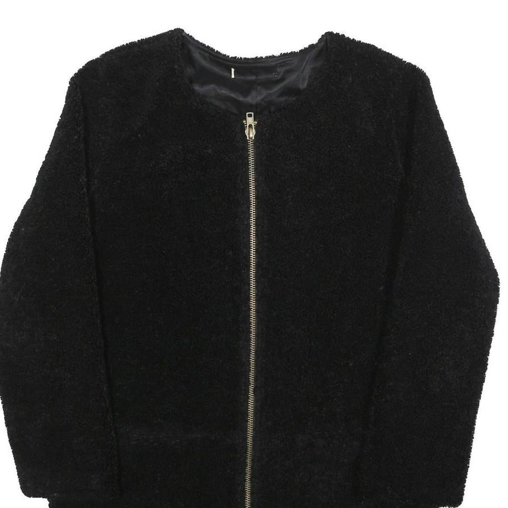 Womens Black Zip Front Jacket M Polyester Blend Plain Soft Warm Casual Outerwear