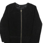 Womens Black Zip Front Jacket M Polyester Blend Plain Soft Warm Casual Outerwear