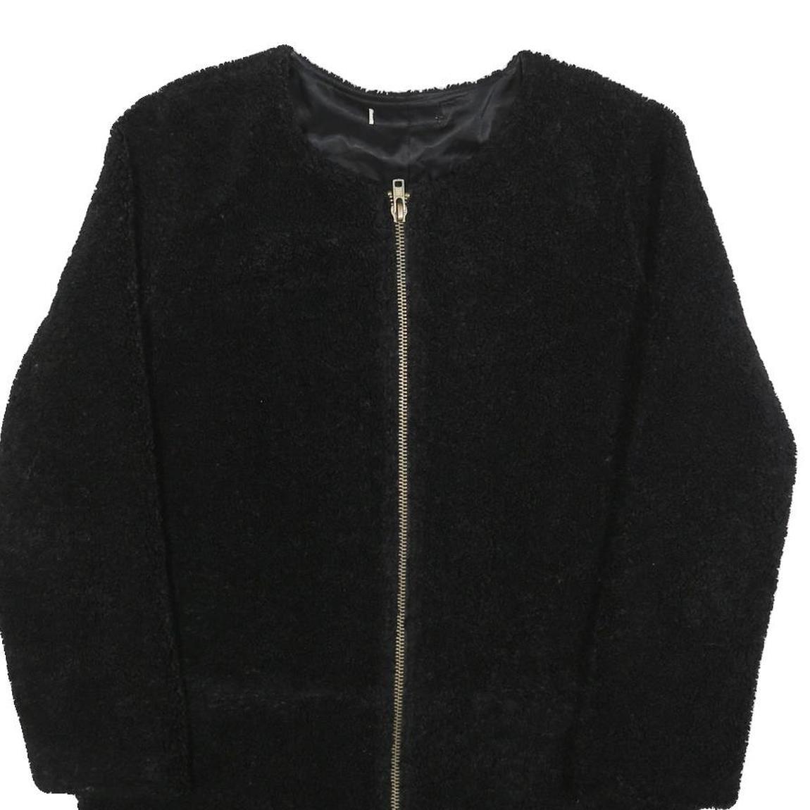Womens Black Zip Front Jacket M Polyester Blend Plain Soft Warm Casual Outerwear