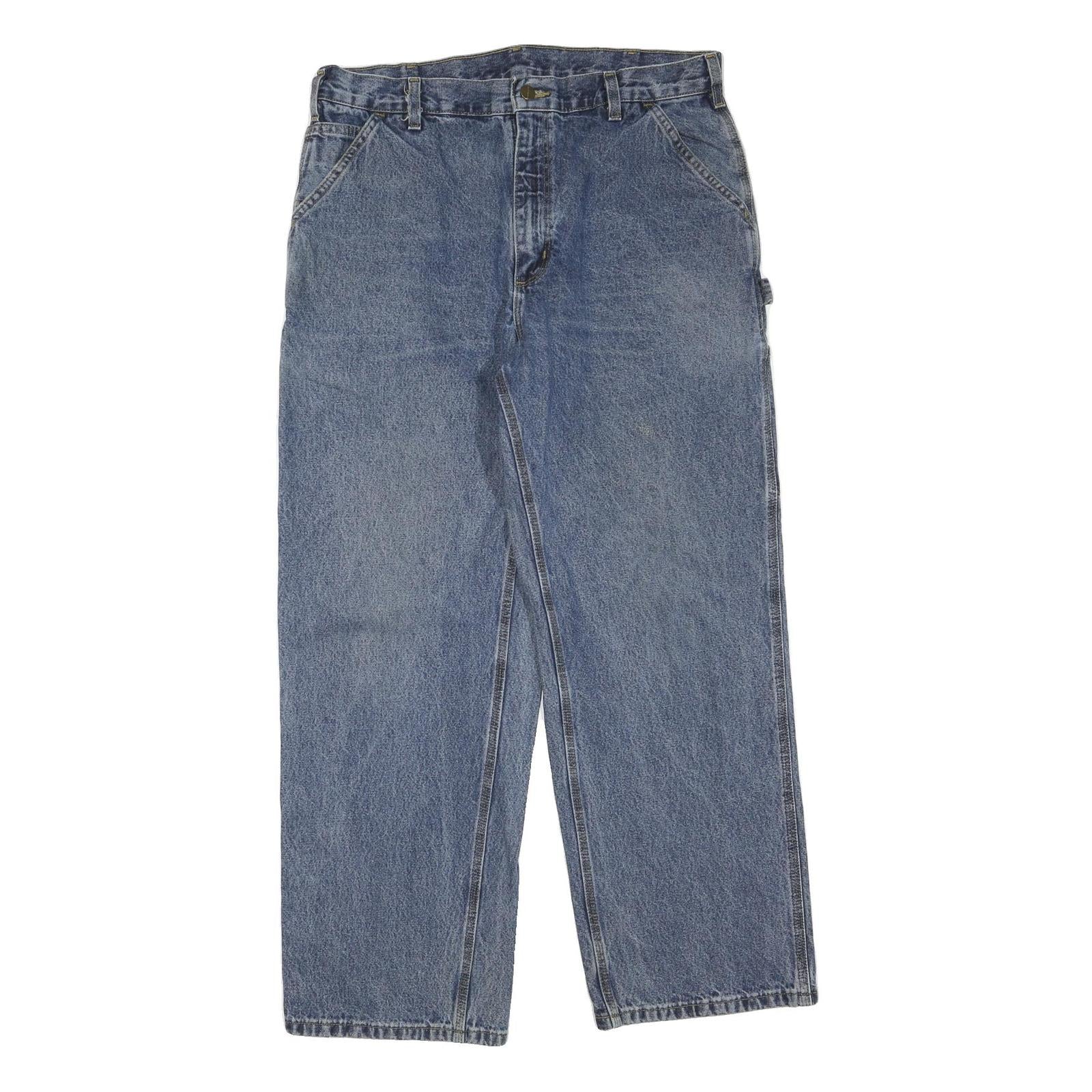 CARHARTT Mens Blue Regular Straight Denim Medium W36 L30 Cotton Blend Zip Jeans