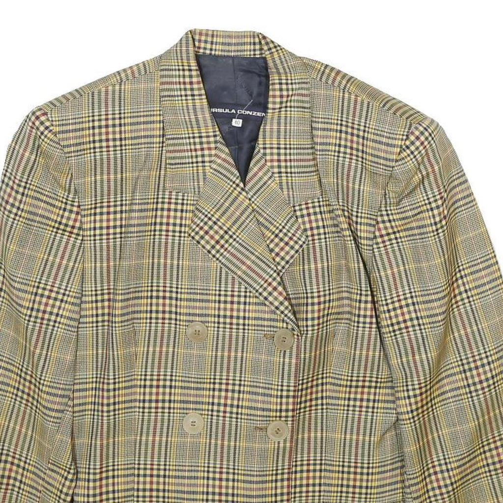 URSULA CONZEN Womens Blue & Yellow Wool Checked Double Breasted Jacket UK 12