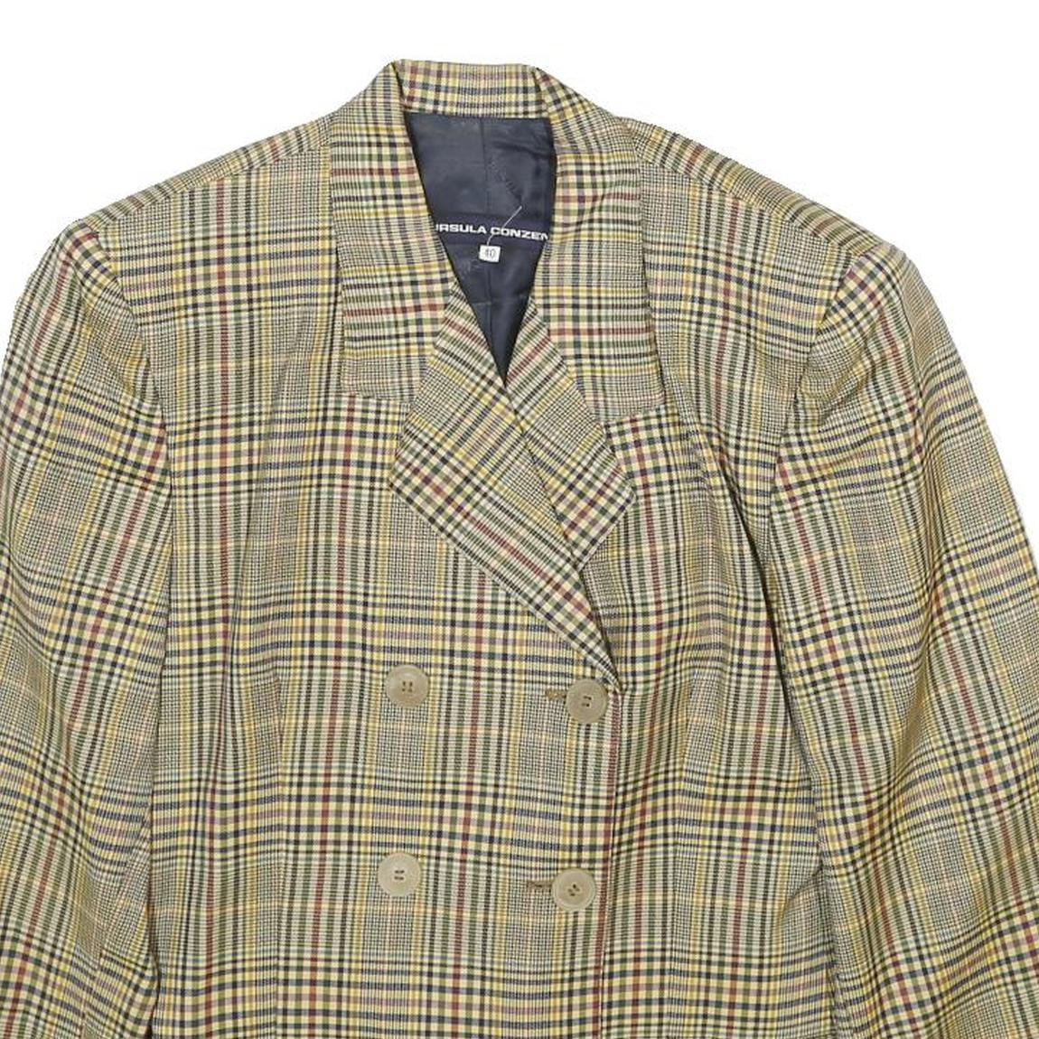 URSULA CONZEN Womens Blue & Yellow Wool Checked Double Breasted Jacket UK 12