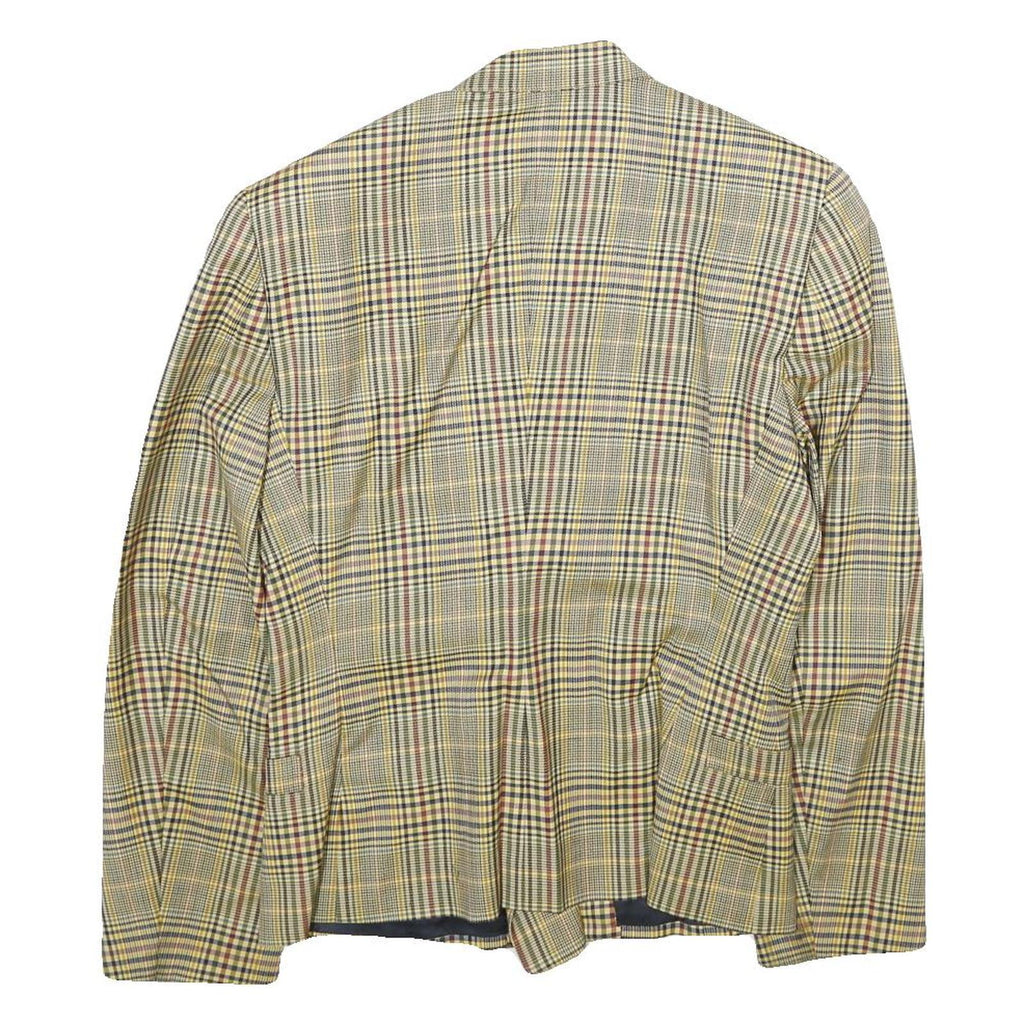 URSULA CONZEN Womens Blue & Yellow Wool Checked Double Breasted Jacket UK 12