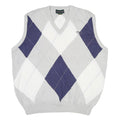 IZOD CLUB Mens Grey Blue & White Argyle Pattern V-Neck Cable Knit XL Cotton