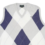 IZOD CLUB Mens Grey Blue & White Argyle Pattern V-Neck Cable Knit XL Cotton