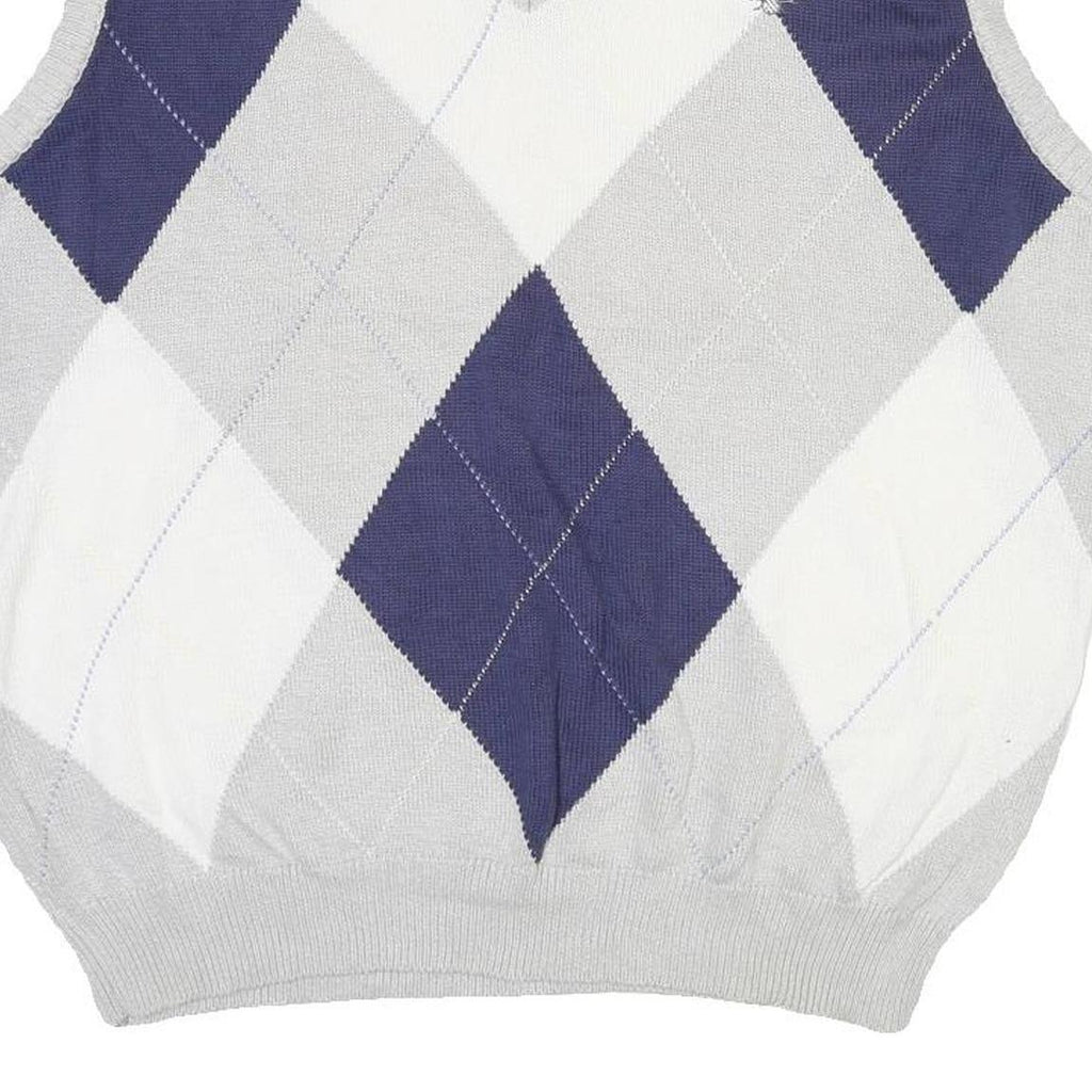 IZOD CLUB Mens Grey Blue & White Argyle Pattern V-Neck Cable Knit XL Cotton
