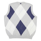 IZOD CLUB Mens Grey Blue & White Argyle Pattern V-Neck Cable Knit XL Cotton