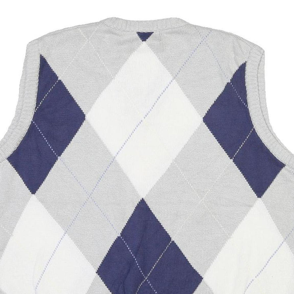 IZOD CLUB Mens Grey Blue & White Argyle Pattern V-Neck Cable Knit XL Cotton