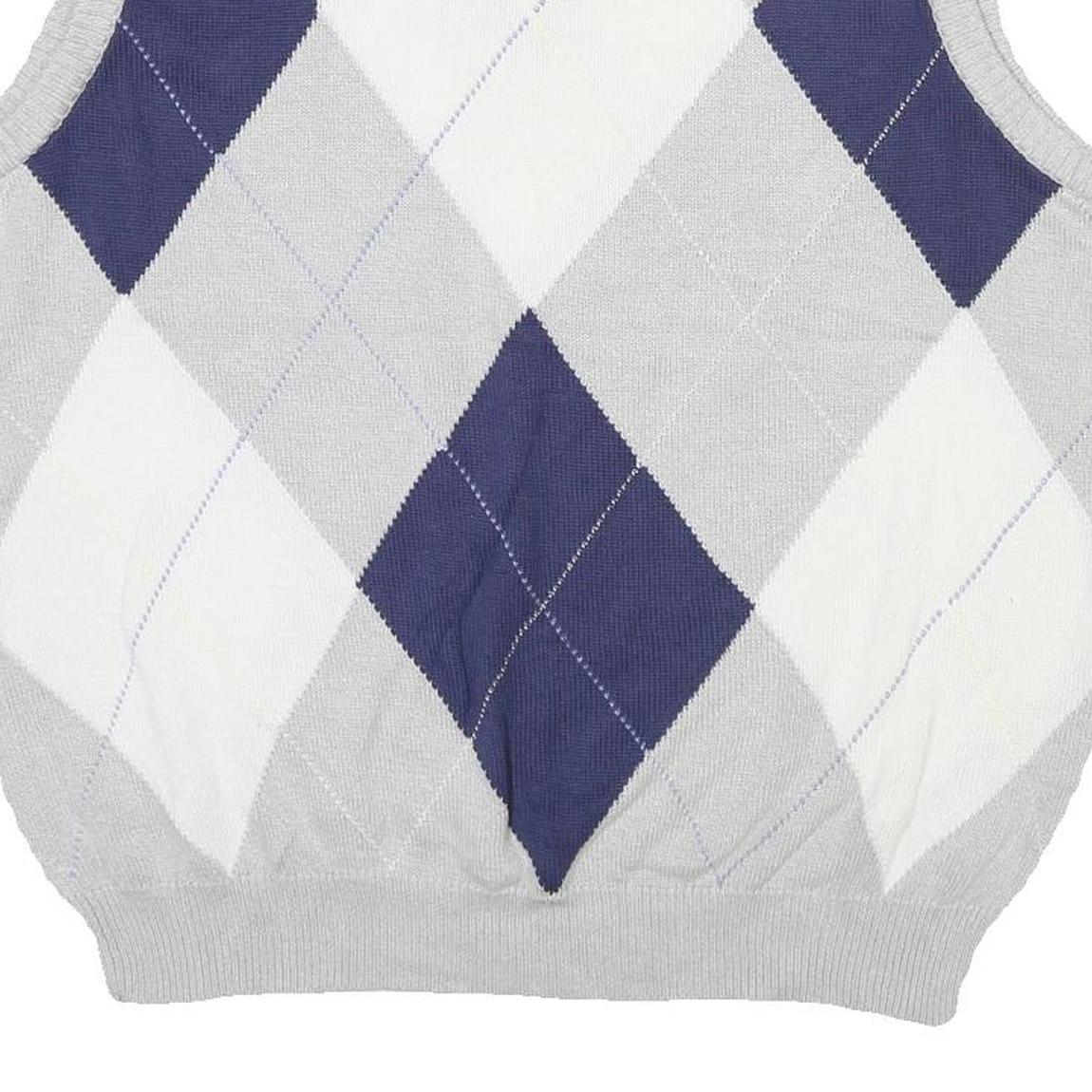 IZOD CLUB Mens Grey Blue & White Argyle Pattern V-Neck Cable Knit XL Cotton