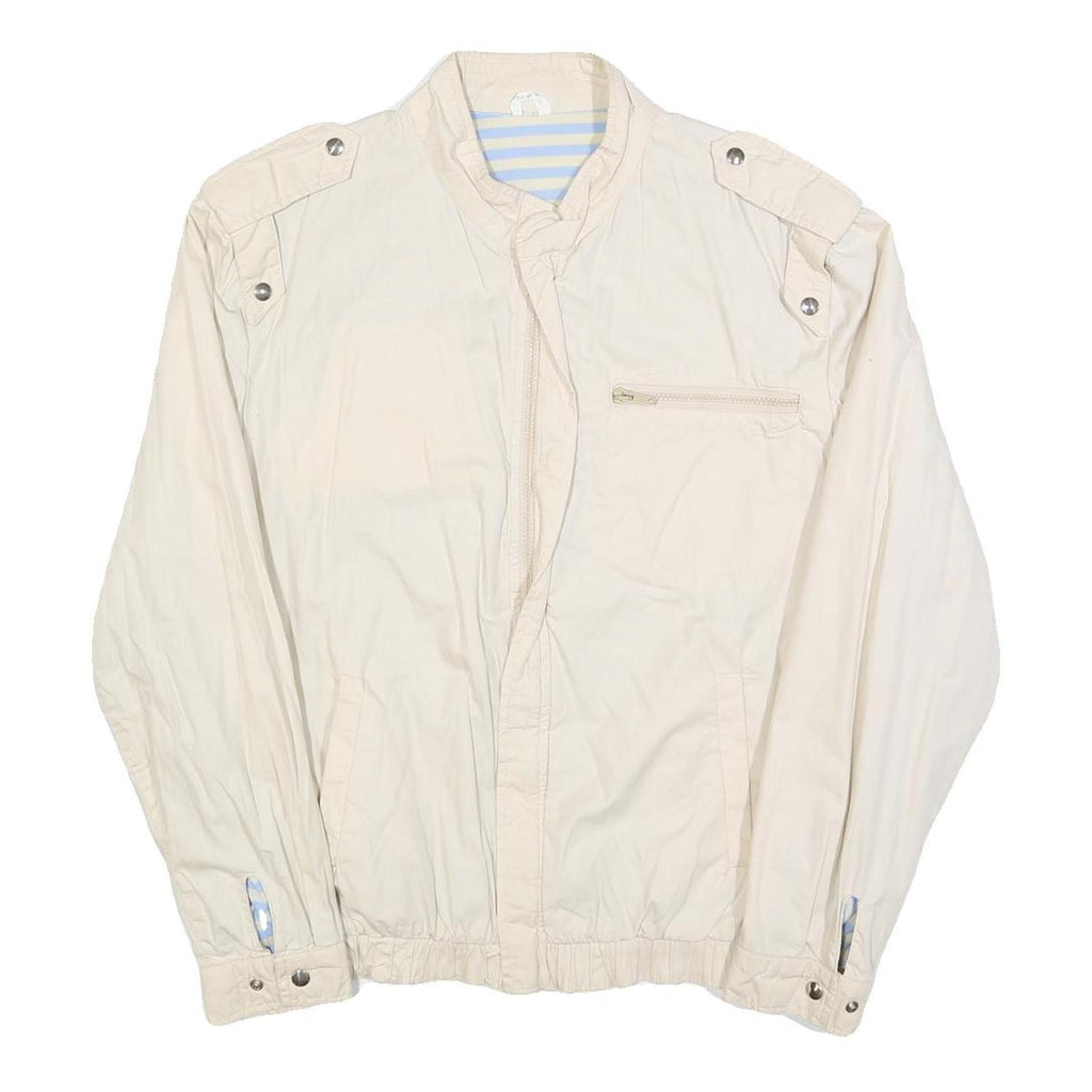 Mens White Cotton Blend Casual Zip Jacket M Plain Lightweight Comfort