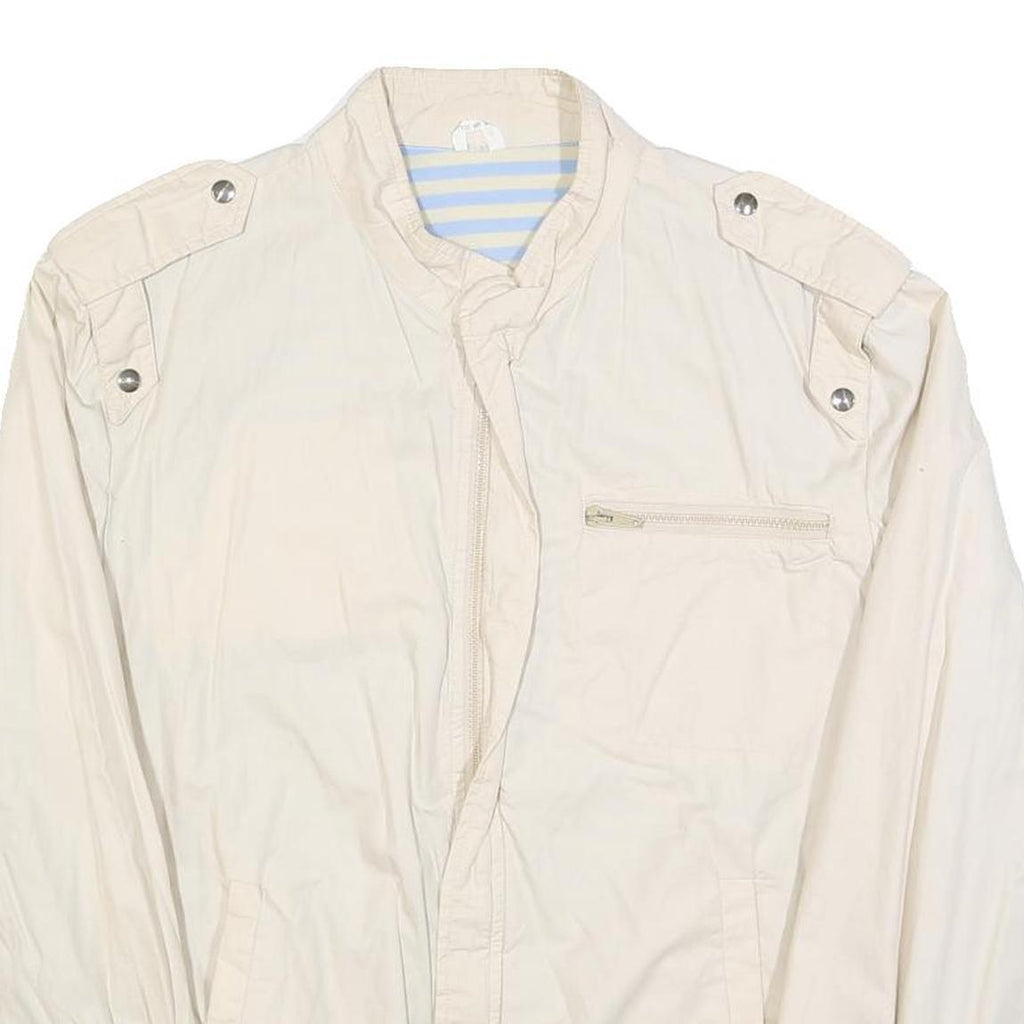 Mens White Cotton Blend Casual Zip Jacket M Plain Lightweight Comfort