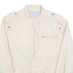 Mens White Cotton Blend Casual Zip Jacket M Plain Lightweight Comfort