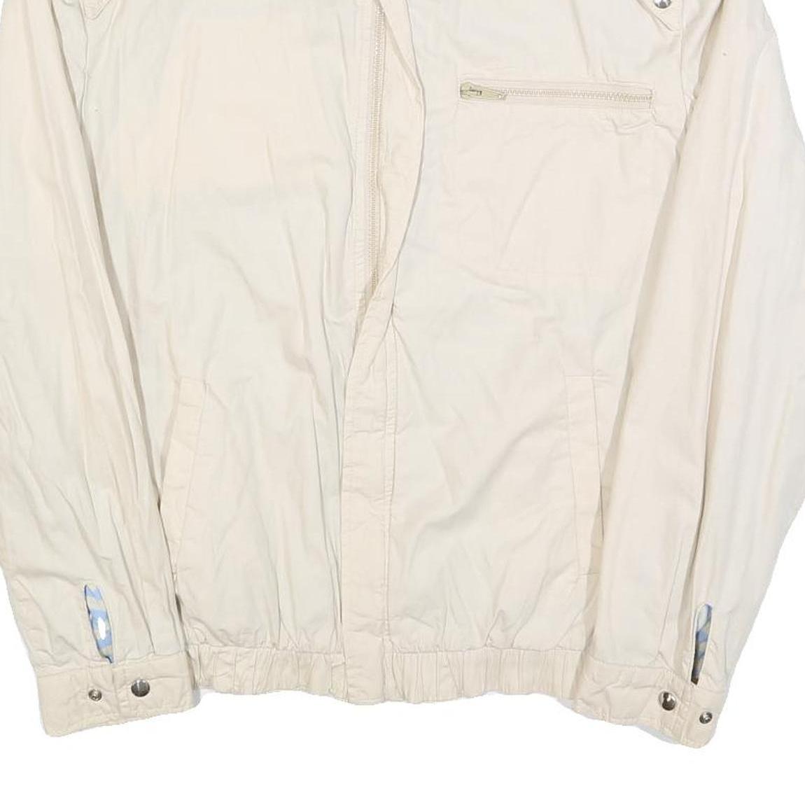 Mens White Cotton Blend Casual Zip Jacket M Plain Lightweight Comfort