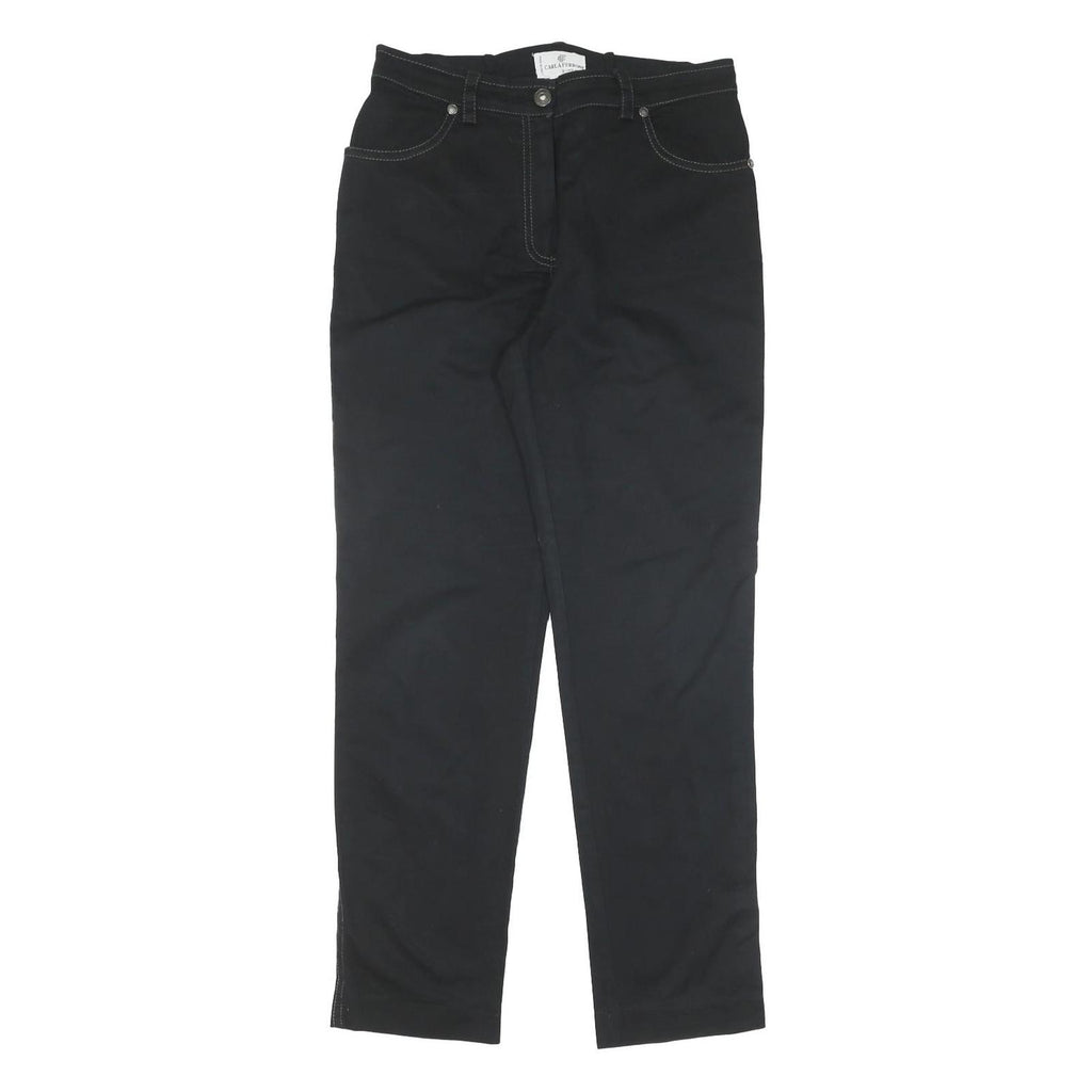 Womens Slim Black Cotton Trousers W30 L28 Zip Closure Plain Fit