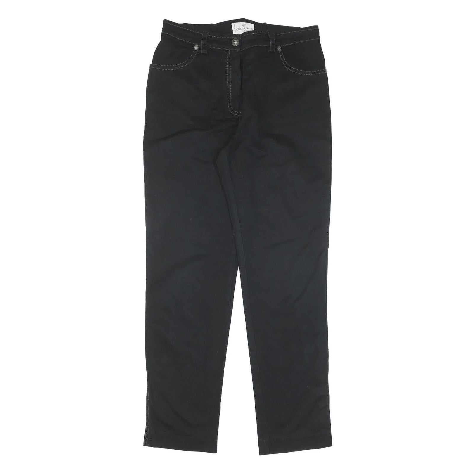 Womens Slim Black Cotton Trousers W30 L28 Zip Closure Plain Fit