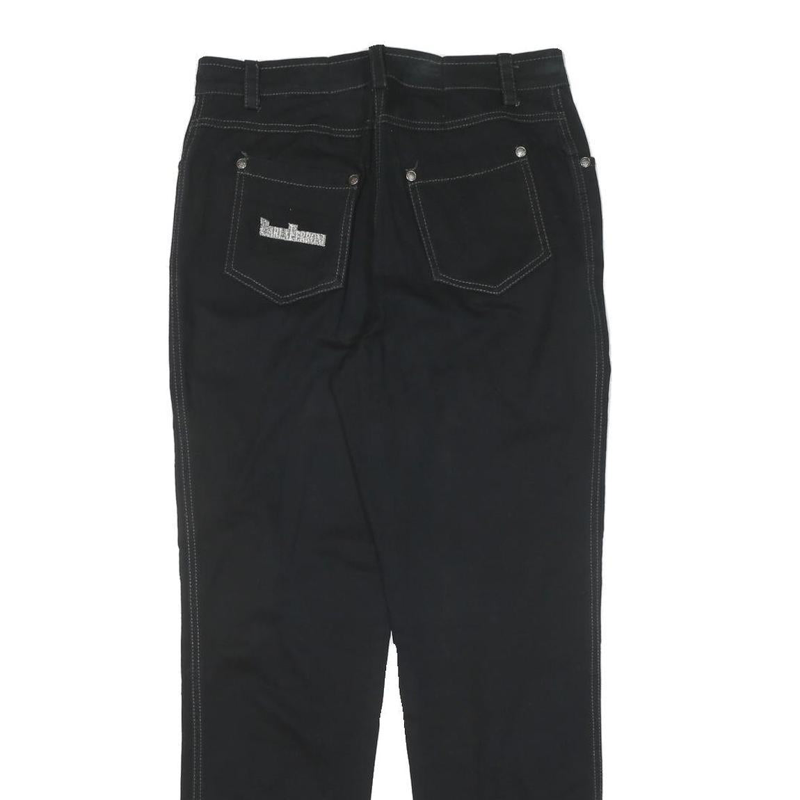 Womens Slim Black Cotton Trousers W30 L28 Zip Closure Plain Fit