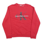 CALVIN KLEIN JEANS Womens Red Crew Neck M Logo Sweatshirt Cotton Blend