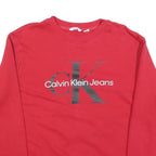 CALVIN KLEIN JEANS Womens Red Crew Neck M Logo Sweatshirt Cotton Blend