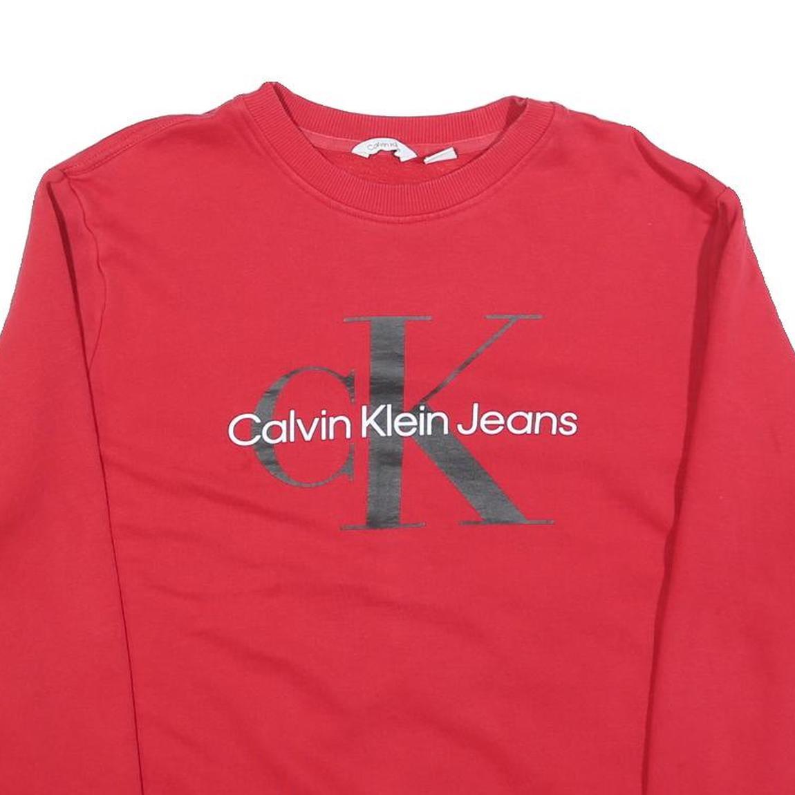 CALVIN KLEIN JEANS Womens Red Crew Neck M Logo Sweatshirt Cotton Blend