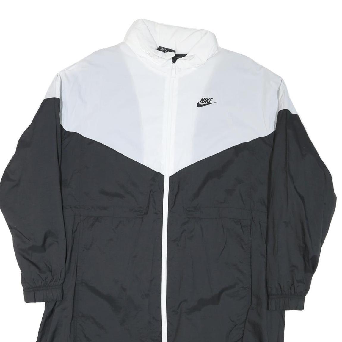 NIKE Womens Black & White Outdoor Jacket M Nylon Colourblock Zip Hooded