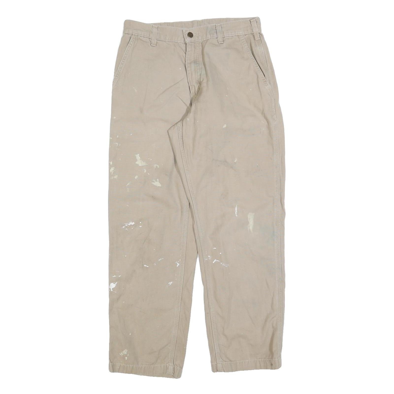 CARHARTT Mens Cotton Blend Beige Relaxed Straight Trousers W32 L30 Workwear