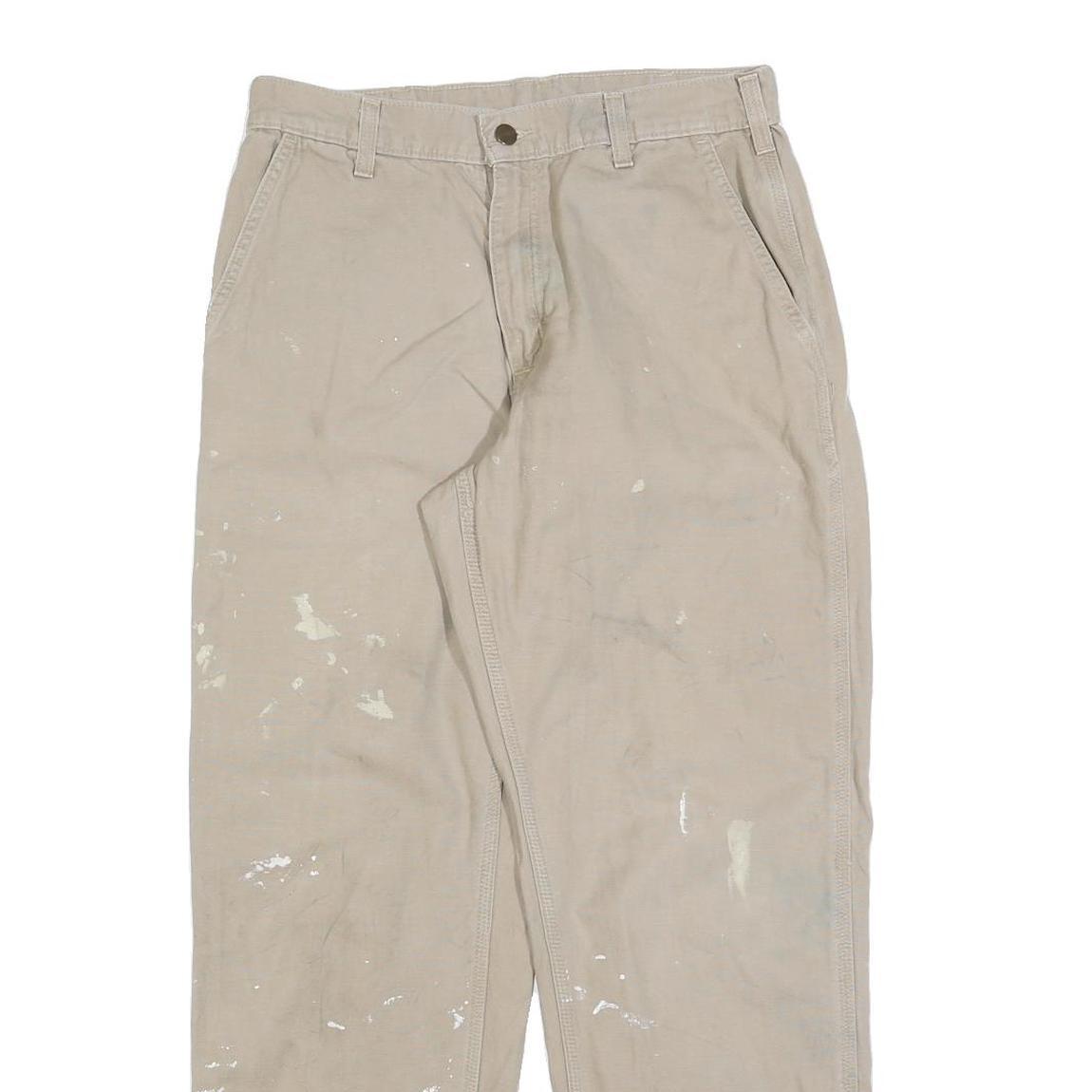CARHARTT Mens Cotton Blend Beige Relaxed Straight Trousers W32 L30 Workwear