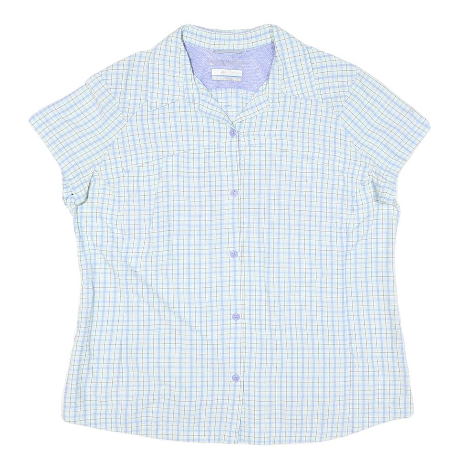 COLUMBIA Womens Blue & Beige Checked Short Sleeve Shirt XL Lightweight Comfort