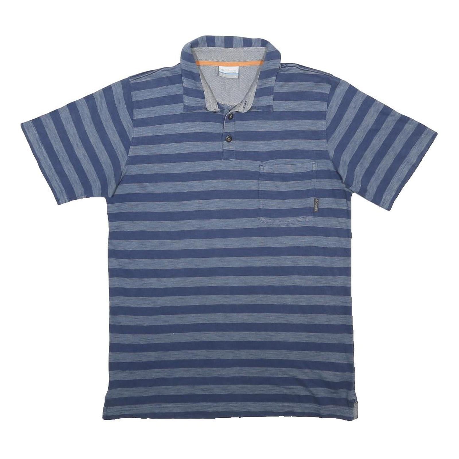 COLUMBIA Mens Blue Striped Short Sleeve Polo Shirt M Cotton Blend Casual
