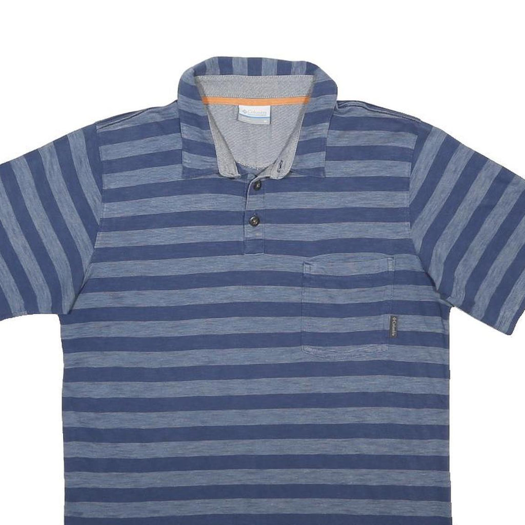 COLUMBIA Mens Blue Striped Short Sleeve Polo Shirt M Cotton Blend Casual
