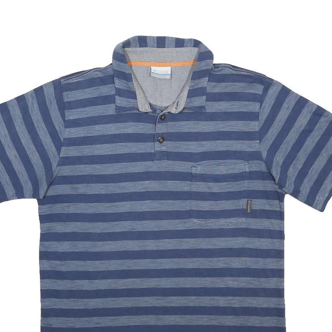 COLUMBIA Mens Blue Striped Short Sleeve Polo Shirt M Cotton Blend Casual