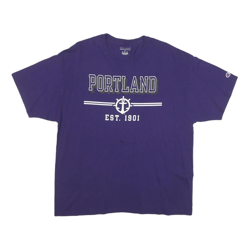 CHAMPION Mens Blue Portland Graphic T-Shirt XL Short Sleeve Crew Neck Cotton