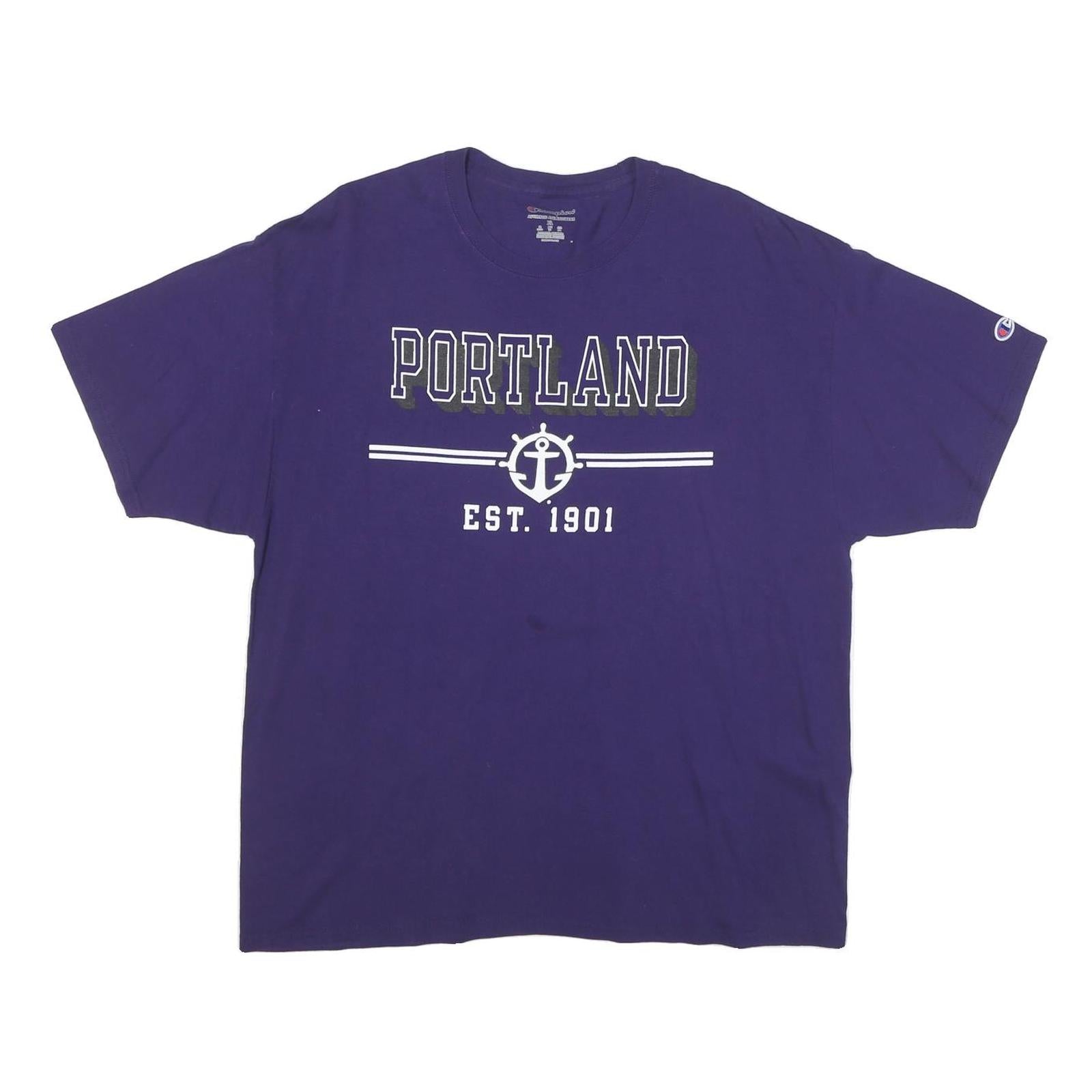 CHAMPION Mens Blue Portland Graphic T-Shirt XL Short Sleeve Crew Neck Cotton