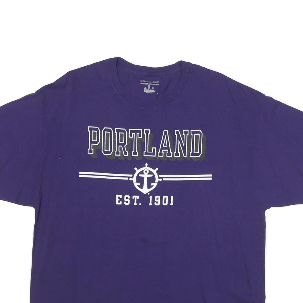 CHAMPION Mens Blue Portland Graphic T-Shirt XL Short Sleeve Crew Neck Cotton
