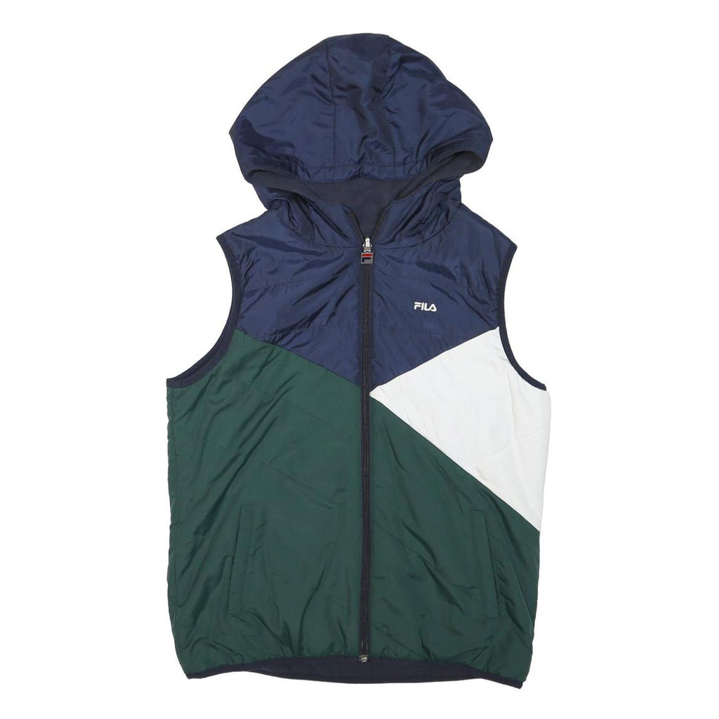 FILA Mens Blue Green & White Hooded Jacket XS Polyester Blend Colourblock Zip