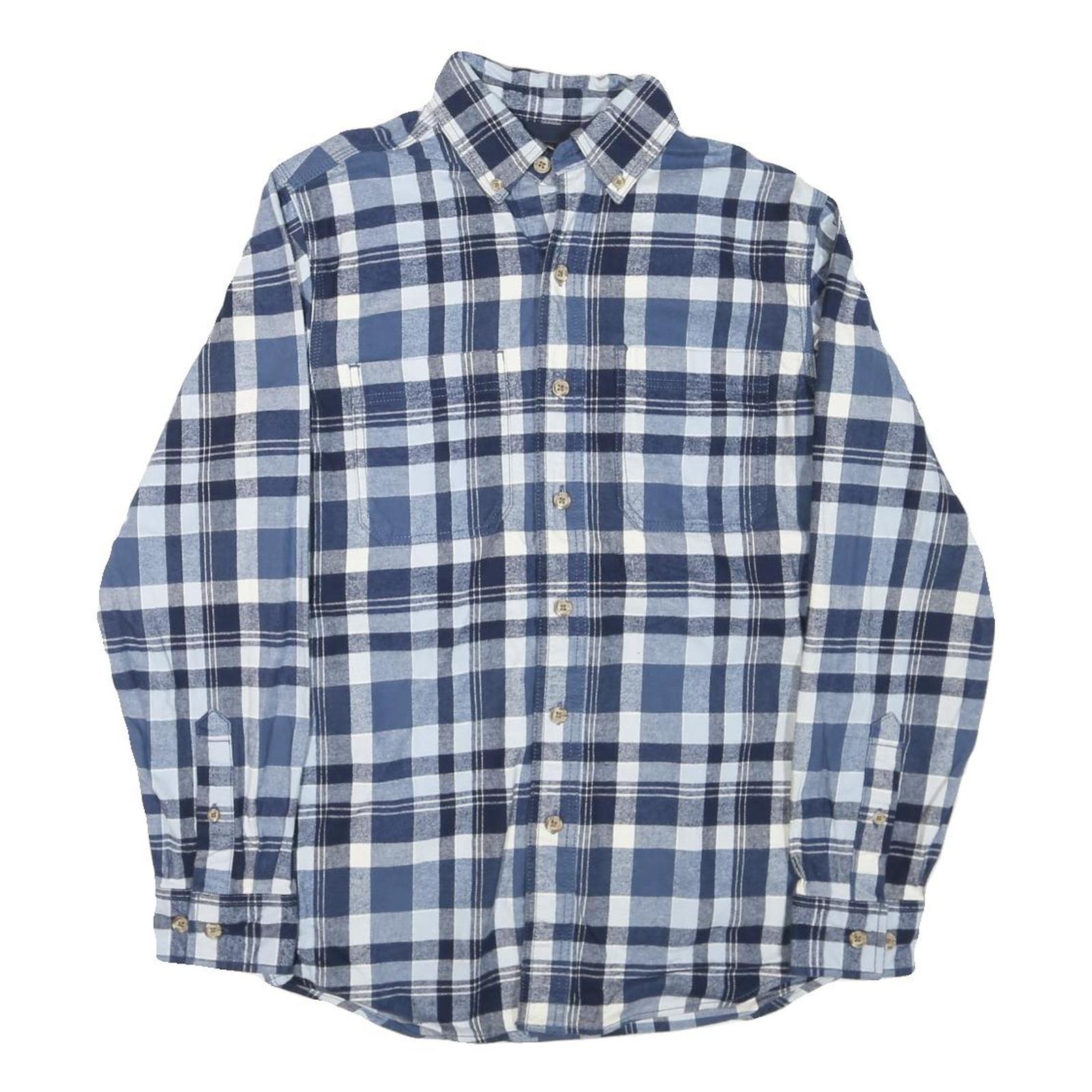 RIDGECUT Mens Blue & White Check Shirt S Cotton Blend Long Sleeve Button Collar