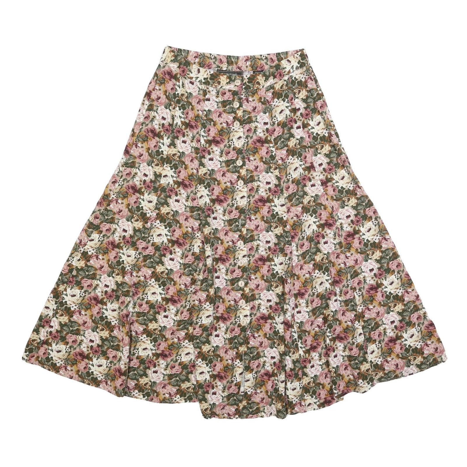 EXPRESS Womens Floral Cotton Blend Flare Midi Skirt L Button Front
