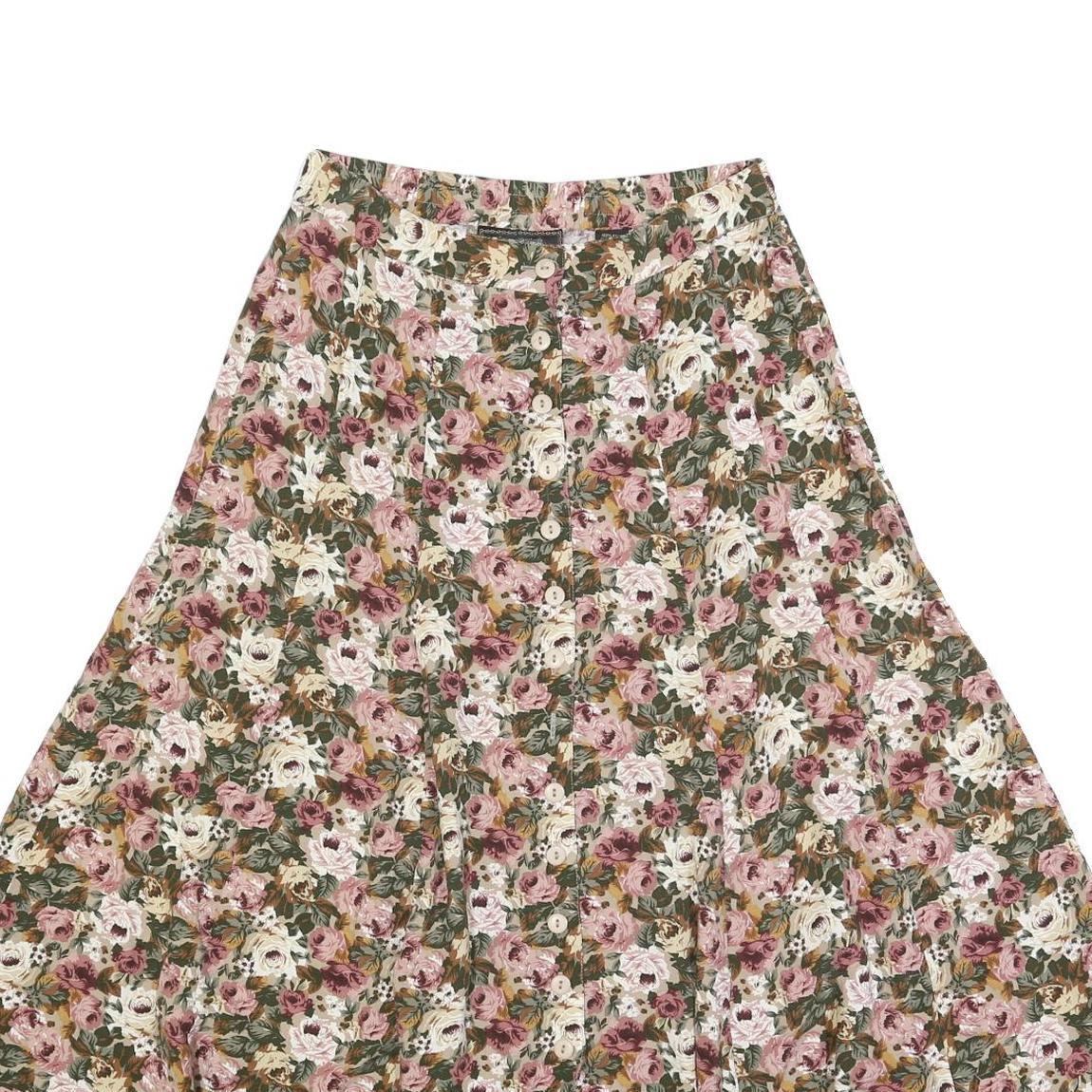 EXPRESS Womens Floral Cotton Blend Flare Midi Skirt L Button Front