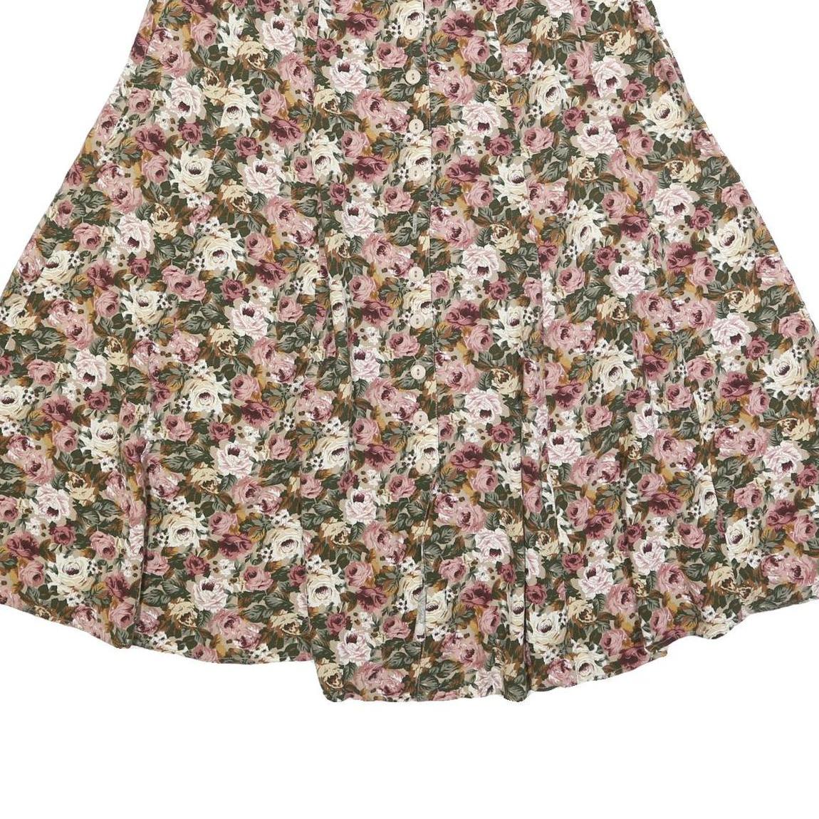 EXPRESS Womens Floral Cotton Blend Flare Midi Skirt L Button Front