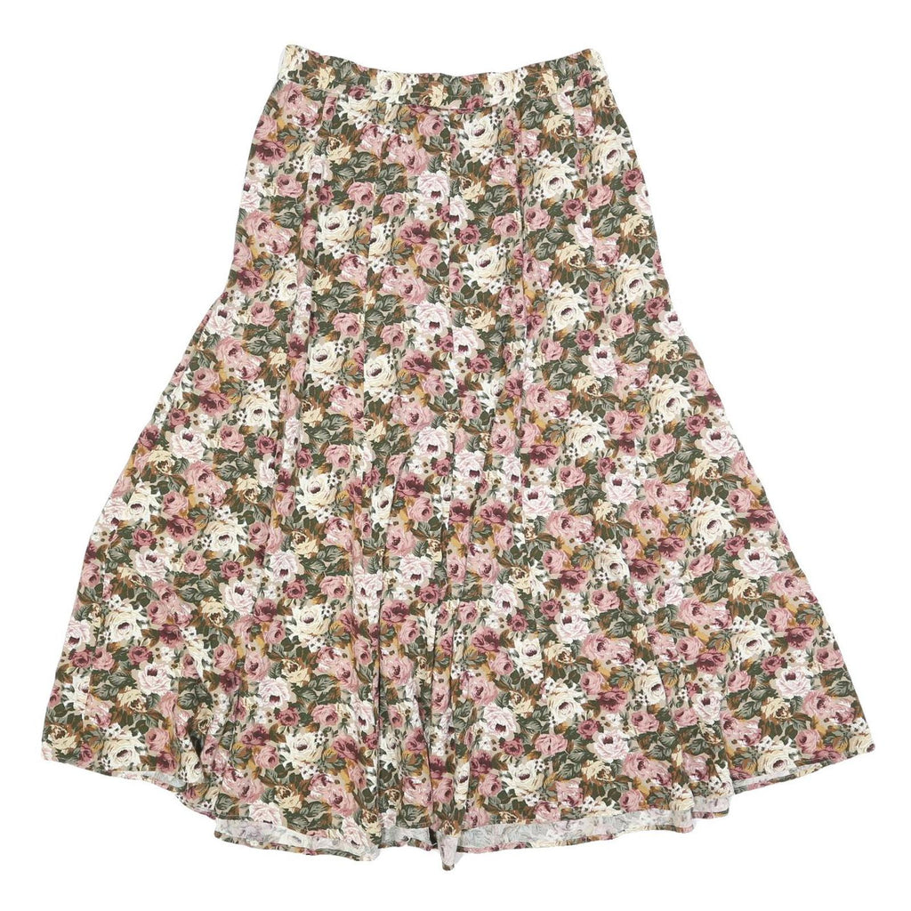 EXPRESS Womens Floral Cotton Blend Flare Midi Skirt L Button Front