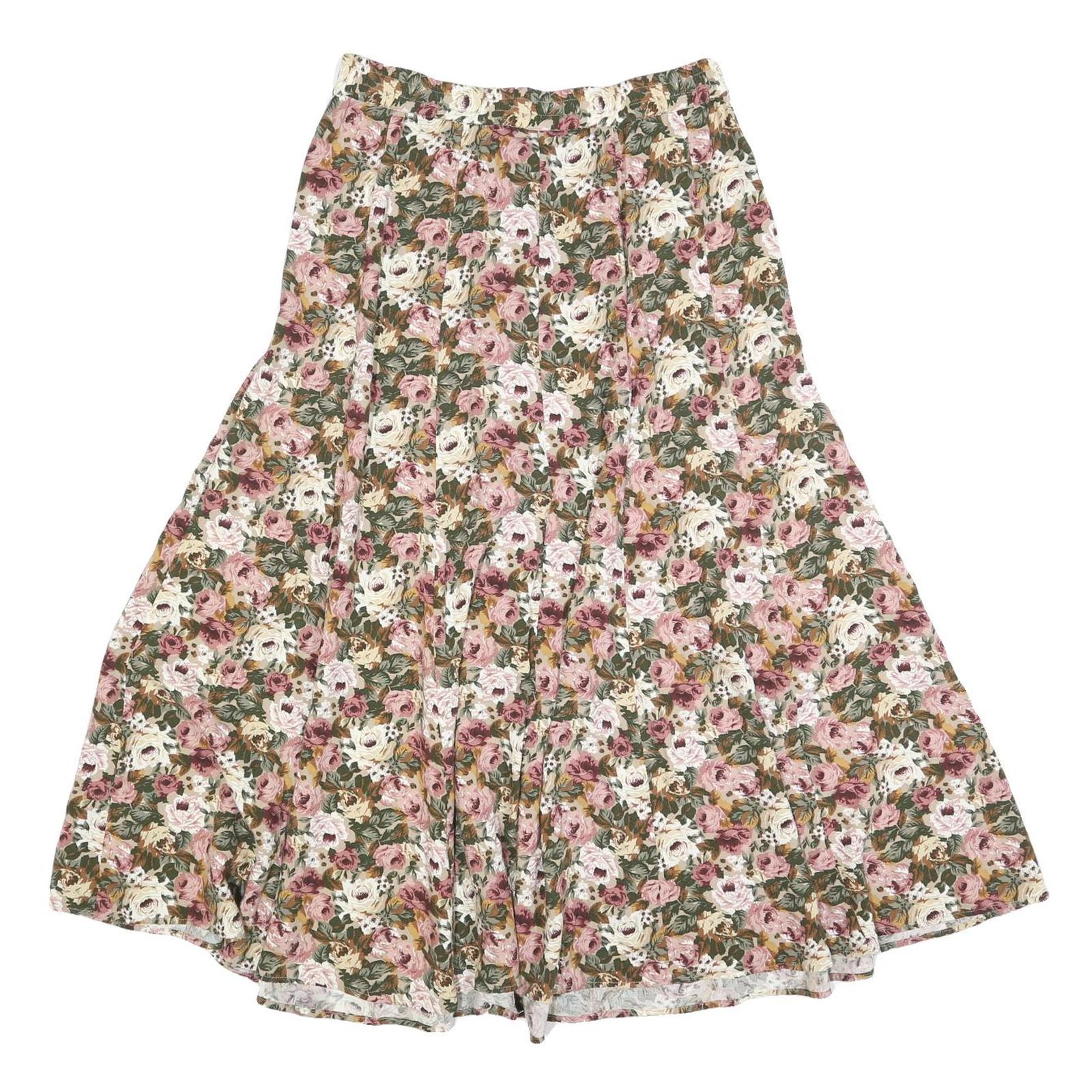 EXPRESS Womens Floral Cotton Blend Flare Midi Skirt L Button Front