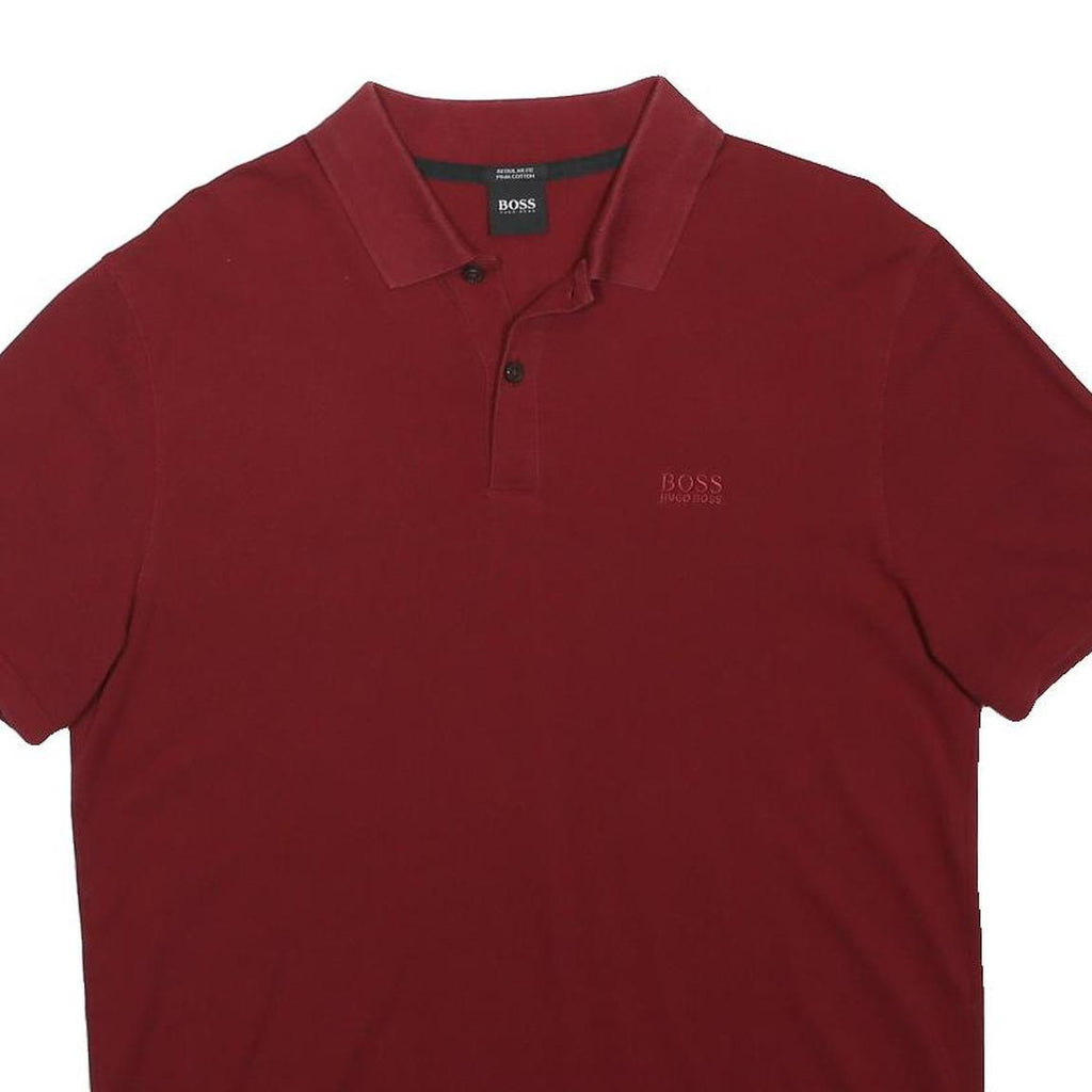 BOSS HUGO BOSS Mens Red Short Sleeve Plain M Polo Shirt Cotton Casual