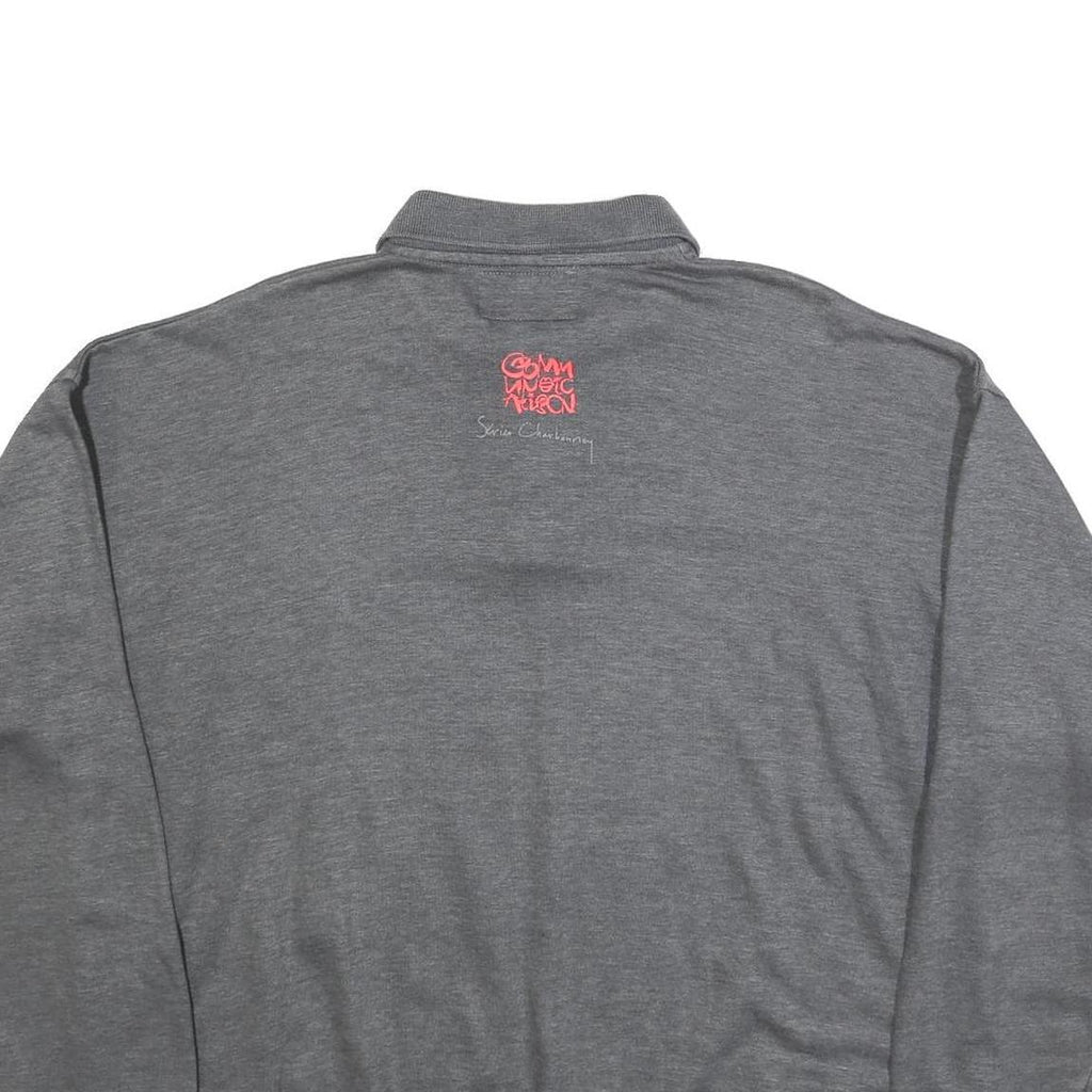 SWITCHER Mens Grey Cotton Blend Sweatshirt M Polo Collar Graphic Print Casual