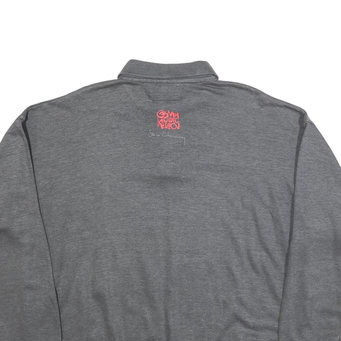 SWITCHER Mens Grey Cotton Blend Sweatshirt M Polo Collar Graphic Print Casual